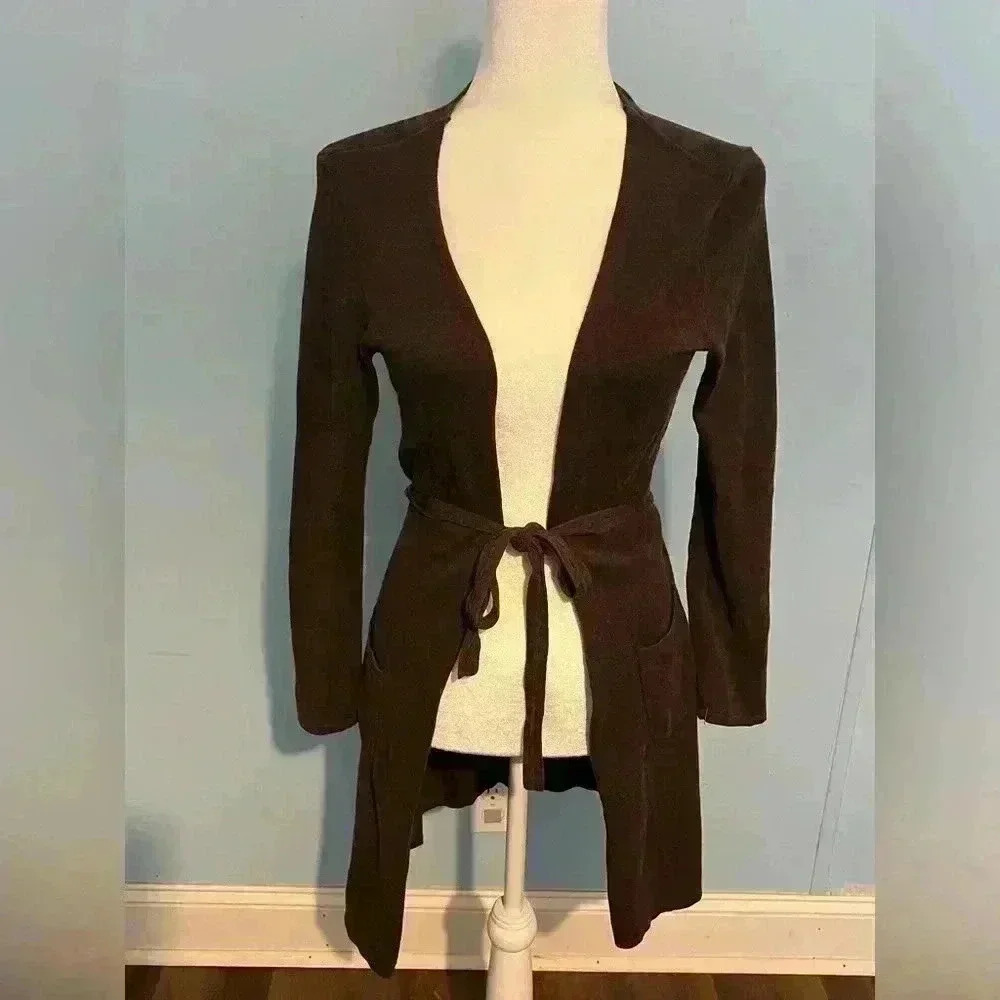 J.Jill Ladies Waist Length Brown Sweater w/Tie Belt Size Small